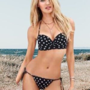 Victoria's Secret Getaway Flirty Black white polka dot halter string bikini set